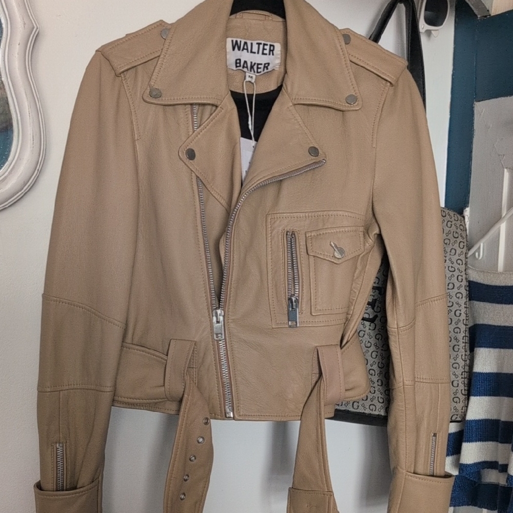 Walter Baker Tan Leather Jacket with Silver Accents